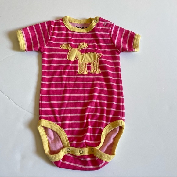 Lazy One Other - Lazy One Pink and Yellow Striped Baby Onesie